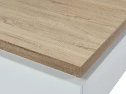 Mesa de centro com LEDs - 2 gavetas - MDF lacado - Branco e carvalho. HALO II