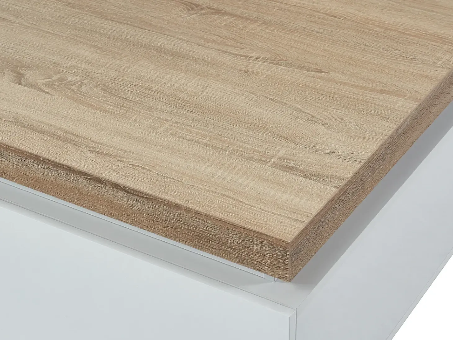 Mesa de centro com LEDs - 2 gavetas - MDF lacado - Branco e carvalho. HALO II