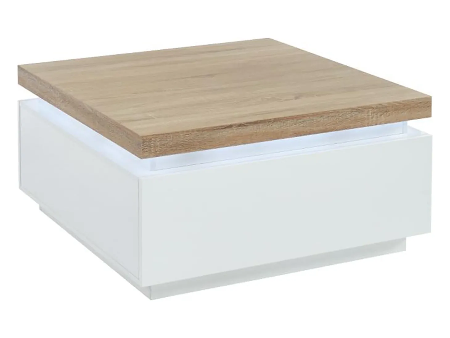 Mesa de centro com LEDs - 2 gavetas - MDF lacado - Branco e carvalho. HALO II