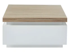 Mesa de centro com LEDs - 2 gavetas - MDF lacado - Branco e carvalho. HALO II