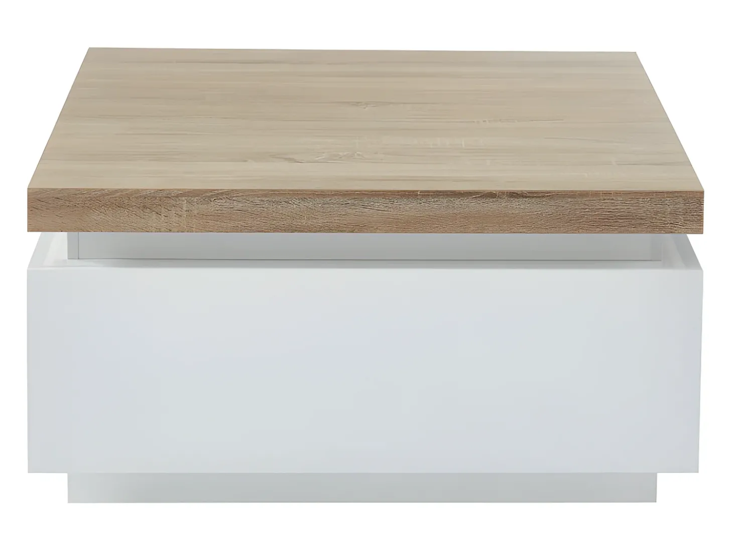 Mesa de centro com LEDs - 2 gavetas - MDF lacado - Branco e carvalho. HALO II
