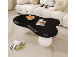 Mesa de centro com LEDs - 95 x 62,5 x 32 cm - design em forma de nuvem e pernas redondas - preto + branco