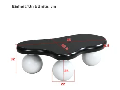 Mesa de centro com LEDs - 95 x 62,5 x 32 cm - design em forma de nuvem e pernas redondas - preto + branco