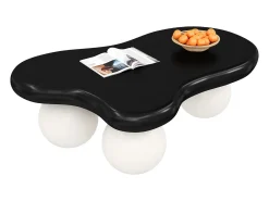 Mesa de centro com LEDs - 95 x 62,5 x 32 cm - design em forma de nuvem e pernas redondas - preto + branco