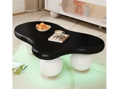 Mesa de centro com LEDs - 95 x 62,5 x 32 cm - design em forma de nuvem e pernas redondas - preto + branco