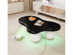 Mesa de centro com LEDs - 95 x 62,5 x 32 cm - design em forma de nuvem e pernas redondas - preto + branco