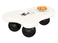 Mesa de centro com LEDs - 95 x 62,5 x 32 cm - design em forma de nuvem e pernas redondas - preto + branco