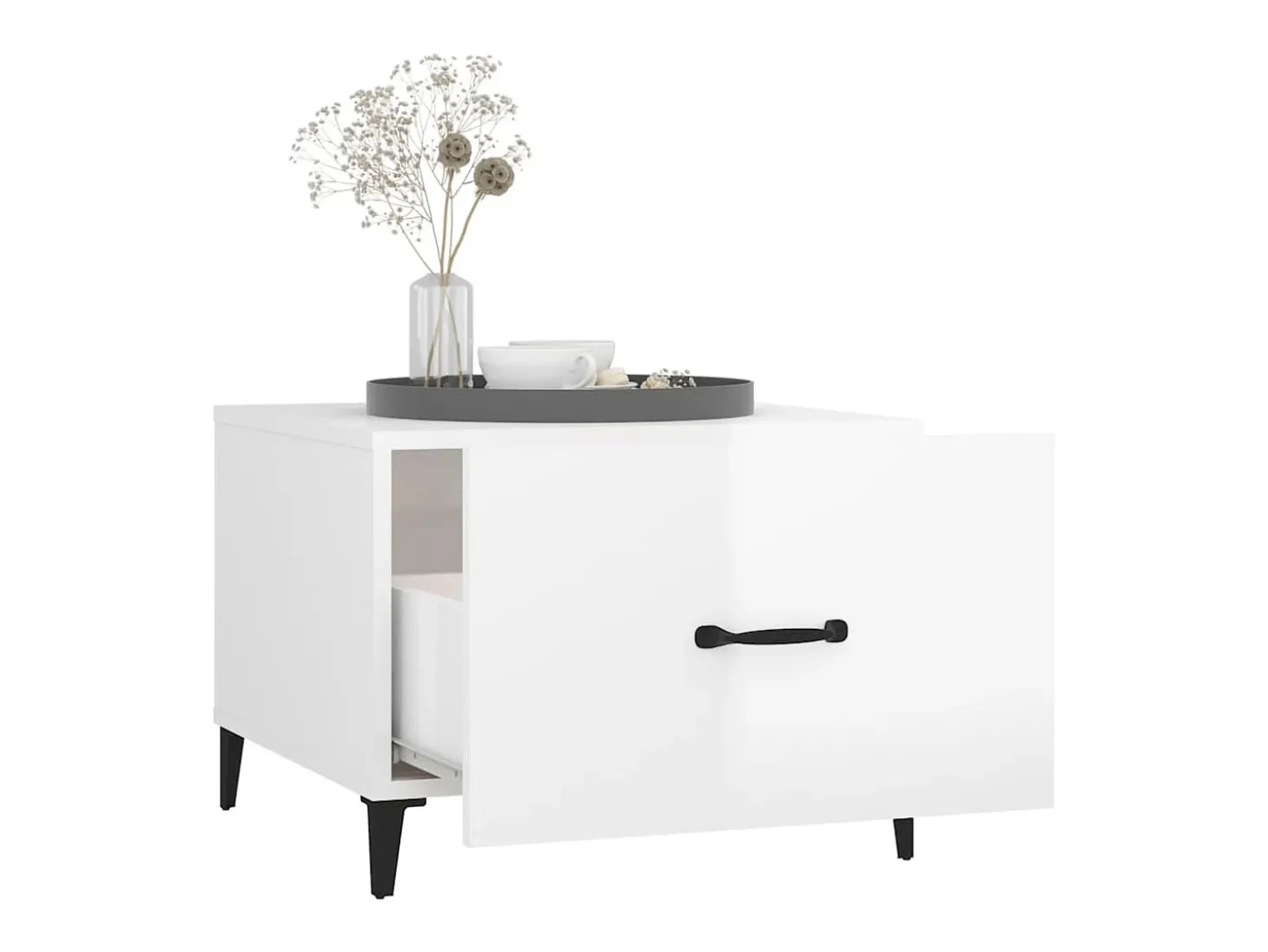 Mesa de centro com pernas de metal 50x50x40 cm branco brilhante PT379573