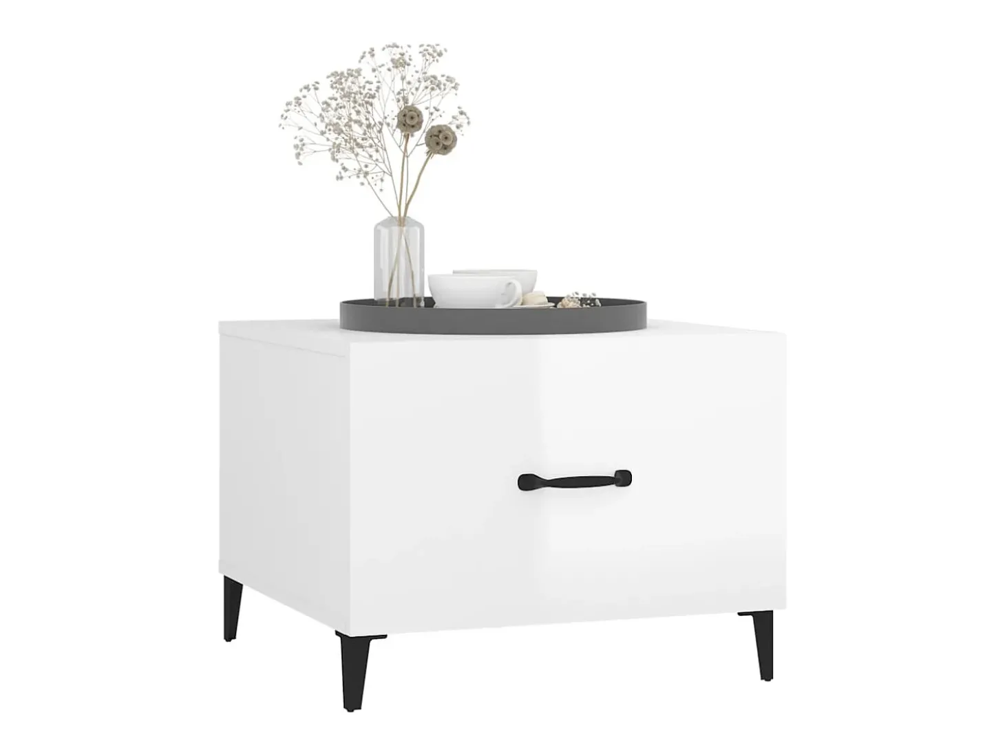 Mesa de centro com pernas de metal 50x50x40 cm branco brilhante PT379573
