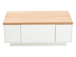 Mesa de centro com tampo elevatório e 2 portas - 2 prateleiras ajustáveis ​​- Branco + natural