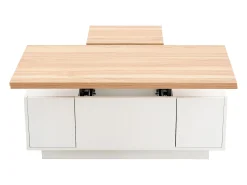 Mesa de centro com tampo elevatório e 2 portas - 2 prateleiras ajustáveis ​​- Branco + natural
