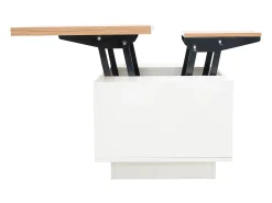 Mesa de centro com tampo elevatório e 2 portas - 2 prateleiras ajustáveis ​​- Branco + natural