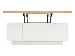 Mesa de centro com tampo elevatório e 2 portas - 2 prateleiras ajustáveis ​​- Branco + natural