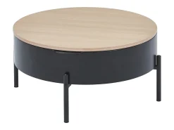 Mesa de centro com tampo elevável em MDF e metal - Preto e natural - NIMORA