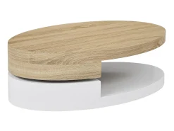 Mesa de centro com tampo giratório MDF natural e branco - VITALY