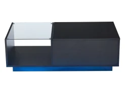 Mesa de centro com tampo elevatório e LED, armazenamento integrado, em laca preta brilhante