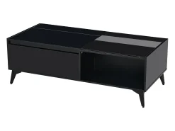 Mesa de centro com tampo elevável em preto brilhante e espaço de arrumação - Madeira PB