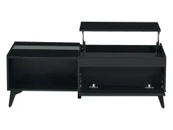 Mesa de centro com tampo elevável em preto brilhante e espaço de arrumação - Madeira PB