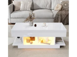 Mesa de centro com tampo elevatório e 2 gavetas dobráveis + LEDs - 98 x 45 x 40 cm - aglomerado - branco