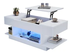 Mesa de centro com tampo elevatório e 2 gavetas dobráveis + LEDs - 98 x 45 x 40 cm - aglomerado - branco