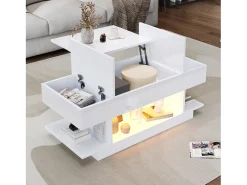 Mesa de centro com tampo elevatório e 2 gavetas dobráveis + LEDs - 98 x 45 x 40 cm - aglomerado - branco