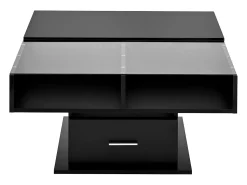 Mesa de centro com tampo elevatório, iluminação LED e gaveta - Acabamento brilhante - Preto
