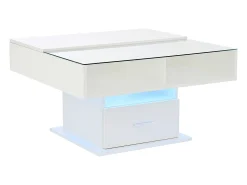 Mesa de centro com tampo elevatório, iluminação LED e gaveta - Acabamento brilhante - Branco