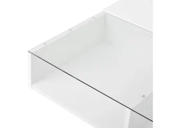 Mesa de centro com tampo elevatório, iluminação LED e gaveta - Acabamento brilhante - Branco
