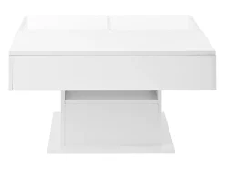 Mesa de centro com tampo elevatório, iluminação LED e gaveta - Acabamento brilhante - Branco
