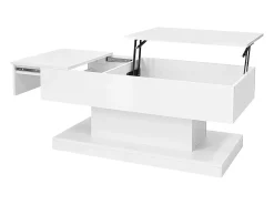 Mesa de centro com tampo elevatório, acabamento brilhante, iluminação LED e espaço de arrumação - Branco