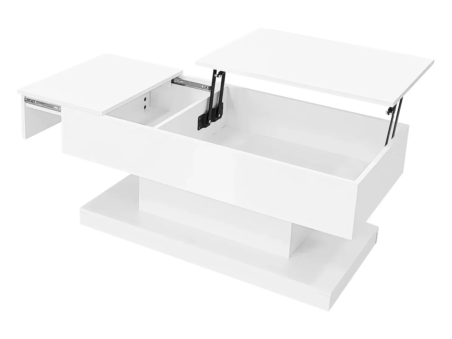 Mesa de centro com tampo elevatório, acabamento brilhante, iluminação LED e espaço de arrumação - Branco