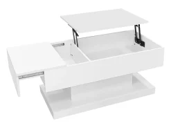 Mesa de centro com tampo elevatório, acabamento brilhante, iluminação LED e espaço de arrumação - Branco