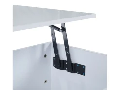 Mesa de centro com tampo elevatório e LED, arrumação integrada, em lacado branco brilhante