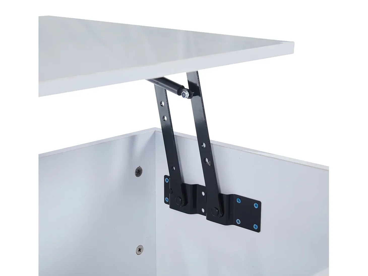 Mesa de centro com tampo elevatório e LED, arrumação integrada, em lacado branco brilhante
