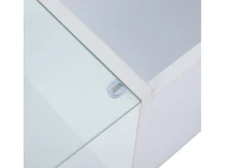 Mesa de centro com tampo elevatório e LED, arrumação integrada, em lacado branco brilhante