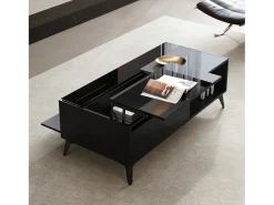 Mesa de centro com tampo elevável e acabamento brilhante - 110 x 50 x 48 cm - com prateleira e porta - aglomerado - preta