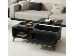 Mesa de centro com tampo elevável e acabamento brilhante - 110 x 50 x 48 cm - com prateleira e porta - aglomerado - preta