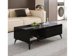 Mesa de centro com tampo elevável e acabamento brilhante - 110 x 50 x 48 cm - com prateleira e porta - aglomerado - preta
