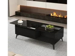 Mesa de centro com tampo elevável e acabamento brilhante - 110 x 50 x 48 cm - com prateleira e porta - aglomerado - preta