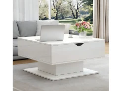 Mesa de centro com tampo elevatório - 80 x 75 x 40 cm - elevação hidráulica - com espaço de armazenamento + LEDs - aglomerado - branca