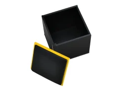 Mesa de centro com tampo elevável, 2 gavetas e 4 bancos com espaço para arrumação - Acabamento brilhante - Preto e amarelo