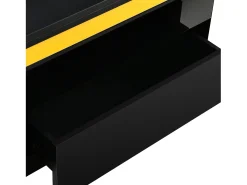 Mesa de centro com tampo elevável, 2 gavetas e 4 bancos com espaço para arrumação - Acabamento brilhante - Preto e amarelo