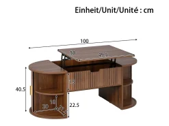 Mesa de centro com tampo elevatório para sala de estar - 100 x 50 x 40,5 cm - com espaço de armazenamento oculto e portas de correr - MDF - marrom