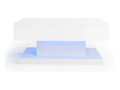 Mesa de centro com tampo elevatório - 100 x 50 x 45 cm - LEDs - Aglomerado e metal - Branco brilhante