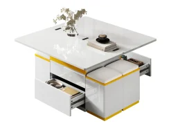 Mesa de centro com tampo elevável e acabamento brilhante - 100 x 50 x 43 cm - móvel dobrável para sala de estar com gavetas - MDF e aglomerado - branca
