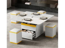 Mesa de centro com tampo elevável e acabamento brilhante - 100 x 50 x 43 cm - móvel dobrável para sala de estar com gavetas - MDF e aglomerado - branca