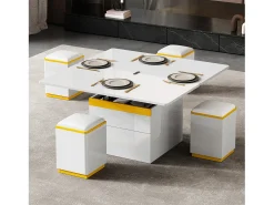 Mesa de centro com tampo elevável e acabamento brilhante - 100 x 50 x 43 cm - móvel dobrável para sala de estar com gavetas - MDF e aglomerado - branca