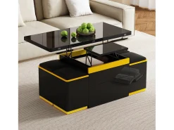 Mesa de centro com tampo elevável e acabamento brilhante - 100 x 50 x 43 cm - móvel dobrável para sala de estar com gavetas - MDF e aglomerado - preta