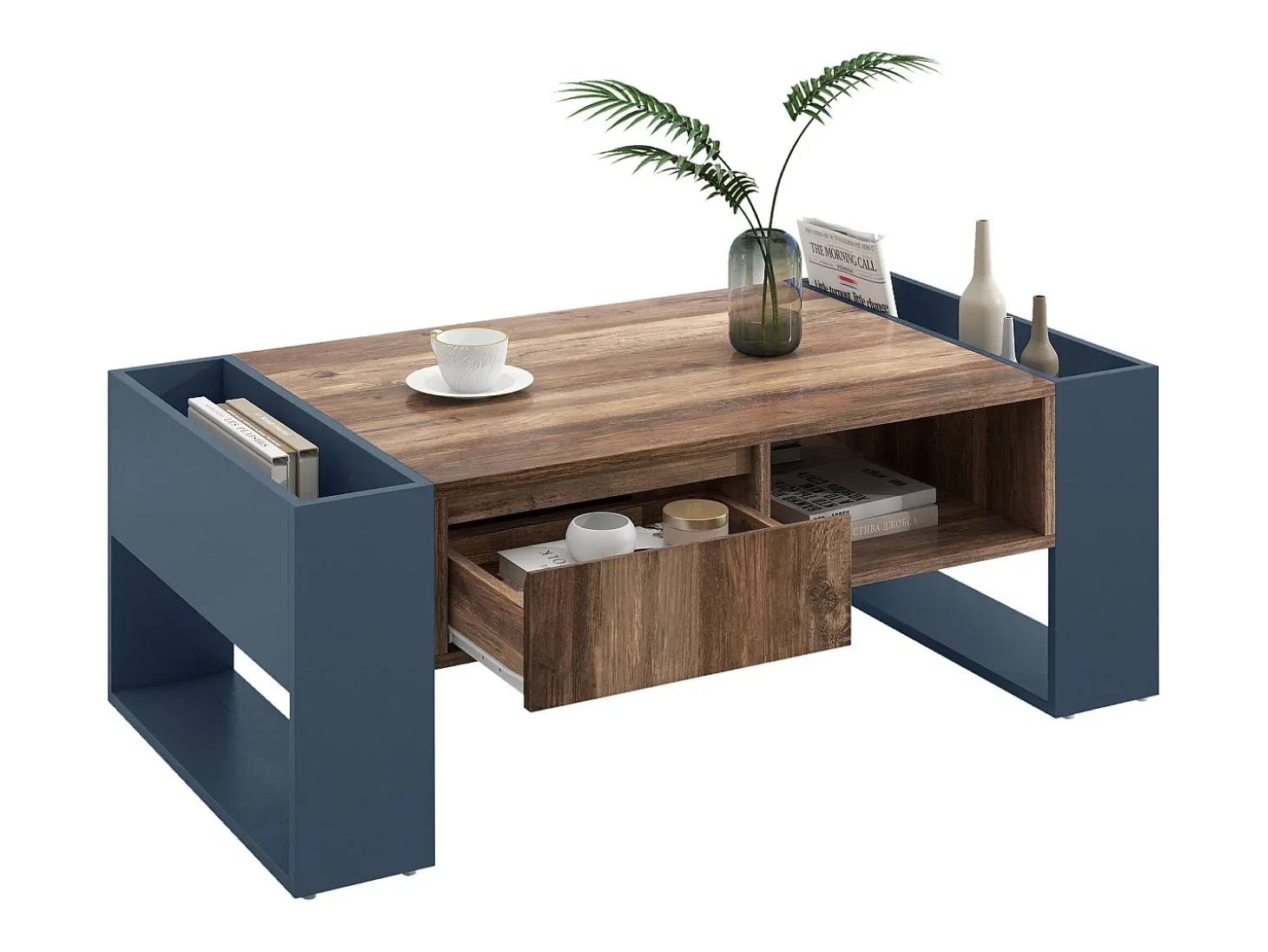 Mesa de centro com uma gaveta - estilo industrial - Castanho e Preto