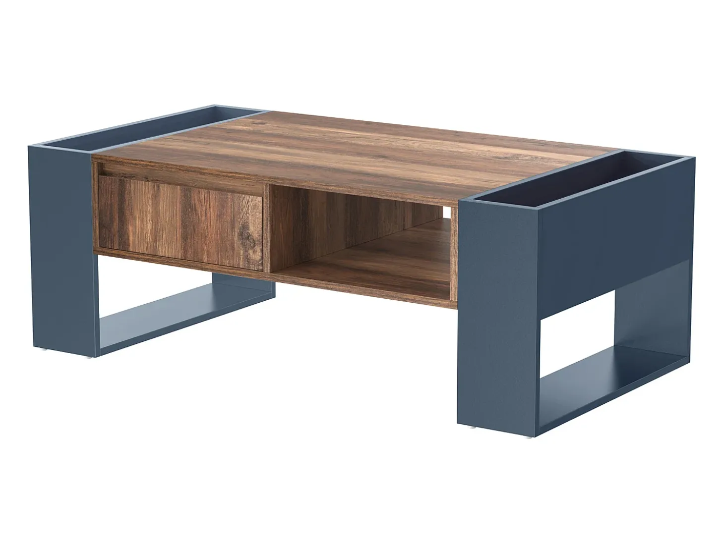 Mesa de centro com uma gaveta - estilo industrial - Castanho e Preto